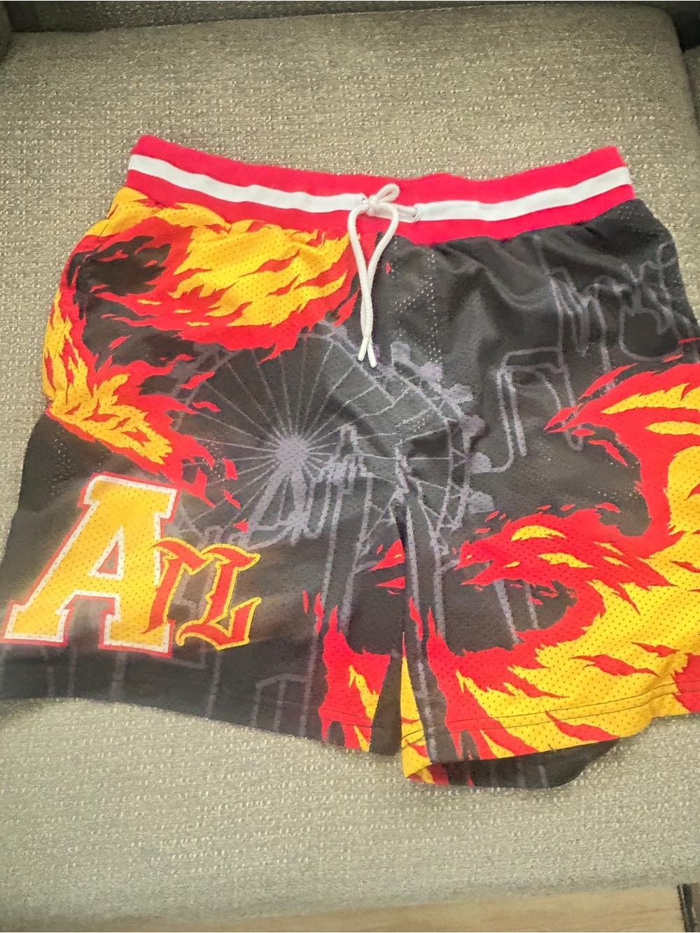 Men's Black Flame-Print Athletic Shorts